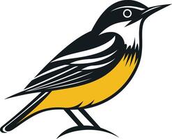 A simple, yet striking illustration of a yellow bird with black and white markings, perfect for branding or logo design vector