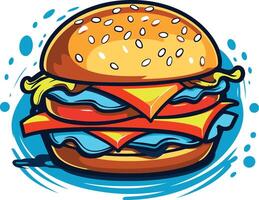 A juicy, cartoon style hamburger with all the fixings perfect for fast food menus, social media, or any project needing a fun and vibrant burger image vector