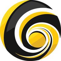 Abstract logo design featuring a dynamic swirl in black, yellow, and white vector