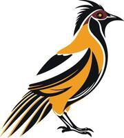 A stylized illustration of a bird with bold yellow, black, and white colors, perfect for use in logos, branding, and designs vector