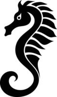 A striking black and white silhouette of a seahorse, perfect for creating a logo, icon, or graphic design element vector