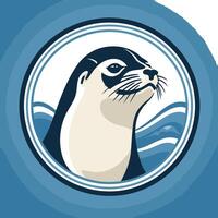 A friendly and playful seal peeks out from a blue circle, creating a charming and simple logo perfect for animal shelters, marine conservation organizations, or children's businesses vector