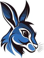 A bold and stylized illustration of a rabbit's head in blue and black vector