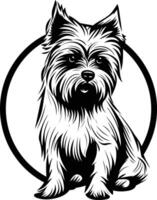 Black and white illustration of a yorkshire terrier, perfect for pet related designs, logos, or branding vector