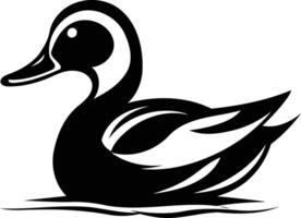 A bold, black and white illustration of a duck swimming in water vector