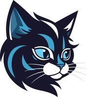 Cool, stylized cat head logo with blue eyes and a playful expression vector