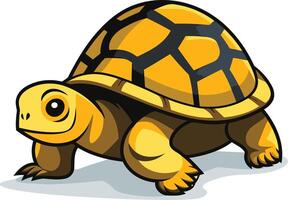 A cheerful cartoon turtle with a yellow shell and black accents vector
