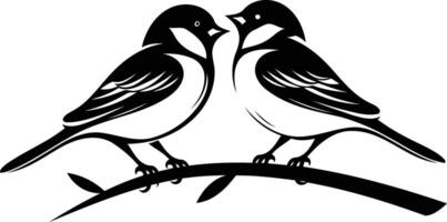 A simple yet elegant black and white silhouette of two birds perched on a branch, symbolizing love, unity, and new beginnings vector