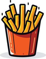 Cartoon illustration of a french fries container, perfect for adding a playful touch to your food related designs vector