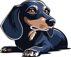 A charming illustration of a black and tan dachshund, looking to the side with a playful expression vector