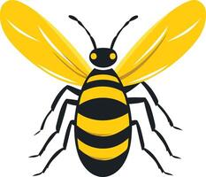 A simple, cartoon style illustration of a bee with yellow and black stripes and wings vector
