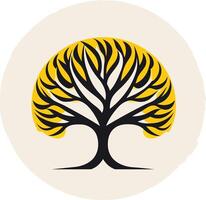 Simple and stylish tree logo design with black branches and a yellow background vector