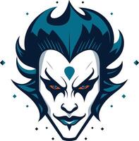 Intriguing and mysterious illustration of a stylized character with dark blue hair and an intense gaze vector