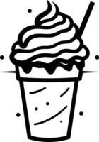Simple line art illustration of a milkshake with whipped cream and a straw vector