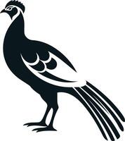 Stylized black and white silhouette of a pheasant with a long tail, perfect for logos, branding, and nature themed designs vector