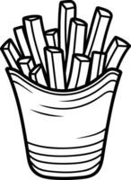A simple line drawing of a container of french fries vector
