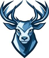 Powerful blue deer head logo design with a strong, imposing expression vector