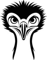 A bold and striking black and white illustration of an emu head, perfect for branding, logo design, or graphic projects needing a strong and unique visual vector