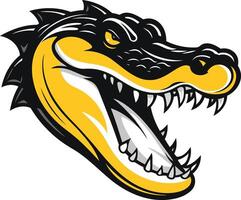 A fierce and powerful alligator head mascot logo design with a sharp, open mouth and menacing teeth vector