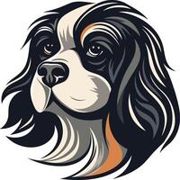 A bold and graphic illustration of a cavalier king charles spaniel with a stylized, almost cartoon like, look vector