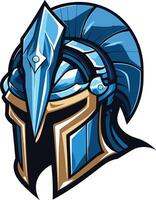 A striking and modern take on a classic spartan helmet, this graphic features a bold blue and gold color scheme vector