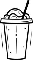 A simple, hand drawn illustration of a cup with a straw and ice cream vector