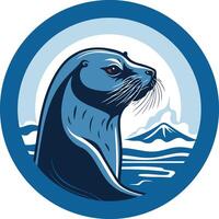 A stylized illustration of a seal or sea lion in a circle, perfect for use as a logo, mascot, or emblem for marine related businesses, organizations, or events vector