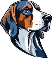 A bold and graphic illustration of a beagle's head, with a vibrant color scheme perfect for branding or pet related projects vector