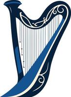 A stylized blue harp with intricate design details, perfect for music related projects, branding, or website design vector