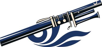 A stylized illustration of a traditional flute, featuring intricate details and a dynamic blue wave design vector