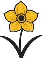 Simple, cartoon style illustration of a yellow daffodil with a black outline vector