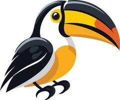 A cheerful toucan with a bright yellow beak and black and white plumage, perfect for branding, children's illustrations, or tropical designs vector