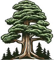 A majestic illustration of a large, green tree with thick branches and a gnarled trunk vector