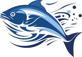 Stylized blue fish leaping through waves, perfect for marine themed branding or design projects vector