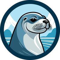 A playful and friendly cartoon otter in a circular frame, perfect for use in logos, branding, or as a mascot vector