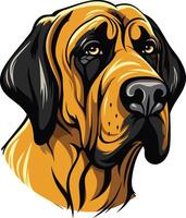 A detailed illustration of a large, fierce looking dog, with a powerful jawline and intense gaze vector