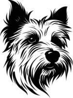 A striking black and white illustration of a yorkshire terrier's head vector