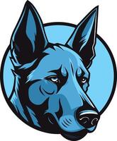 A striking illustration of a blue german shepherd's head, with a fierce, determined expression vector