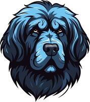 A powerful and majestic newfoundland dog head in a blue and black color palette, perfect for branding, logos, and pet related designs vector