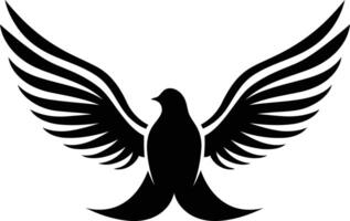 Stylized black and white silhouette of a dove with outstretched wings vector