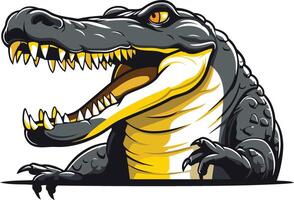 A fierce and cartoonish alligator with sharp teeth and a wide open mouth vector
