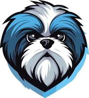 Cool, cartoon style illustration of a shih tzu dog with blue fur and a serious expression vector