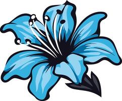 A stylized blue flower with bold lines and a sharp, graphic design vector