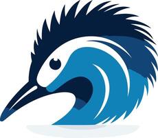 Abstract blue and white logo featuring a stylized bird with a sharp beak and a wave like crest vector