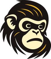 This is a bold and graphic illustration of a monkey's face, rendered in a black and yellow color scheme vector