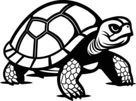 A bold black and white illustration of a turtle with a detailed shell and a determined expression vector
