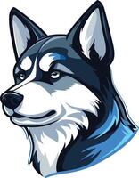 A bold, graphic design of a husky's head, perfect for branding or mascot use vector