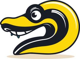 A playful, cartoon style logo featuring a yellow and black snake with a big toothy grin vector