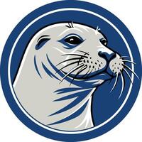 A bold and striking logo featuring a seal's head in a circular frame, ideal for businesses and organizations related to marine life, conservation, or adventure vector