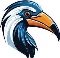 A bold and colorful illustration of a hornbill head, perfect for branding, logos, and designs that need a touch of exotic flair vector